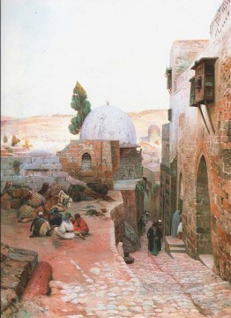  orientalista Lienzo - Una calle de Jerusalén Gustav Bauernfeind judío orientalista